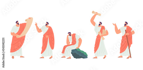 Cartoon Color Character Man Elderly Philosopher Concept Isolated on a White Background. Vector illustration of Ancient Scientist Logic