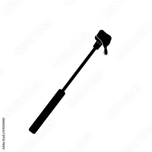 Fork used for traditional cheese fondue. Vector graphic. Fork with bread covererd in cheese.