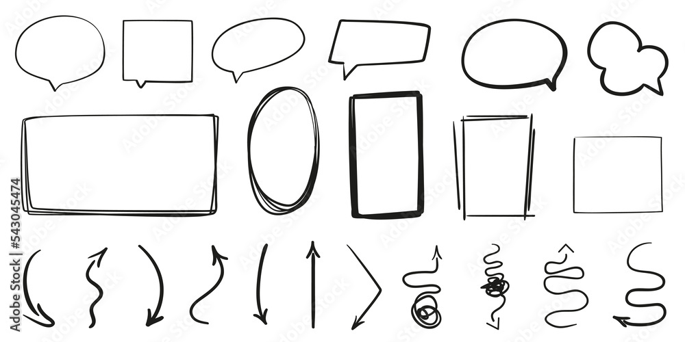 Hand drawn frames on white. Abstract frameworks. Line art. Set of ...