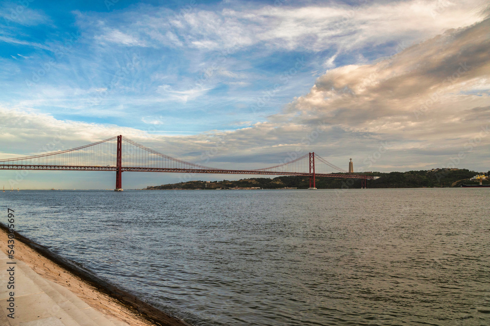 view of Tejo bridge in Lisbon Downtown