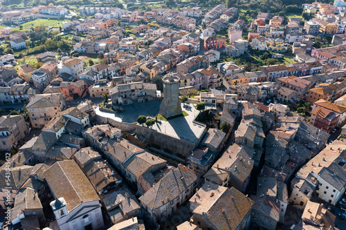 close-up aerial view of the town of marta on lake bolsena photo