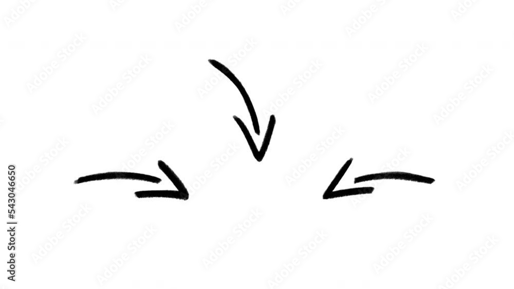 Three sketchy downward pointing doodle arrows, loopable hand drawn stop motion animation