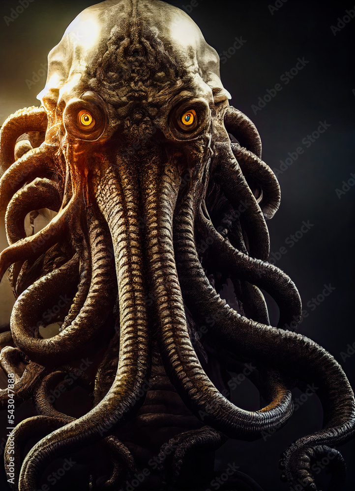 Digitally rendered illustration of an alien Cthulhu, Lovecraft-inspired ...