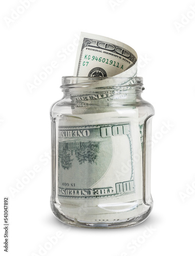 Foto dollar bills in a glass jar isolated