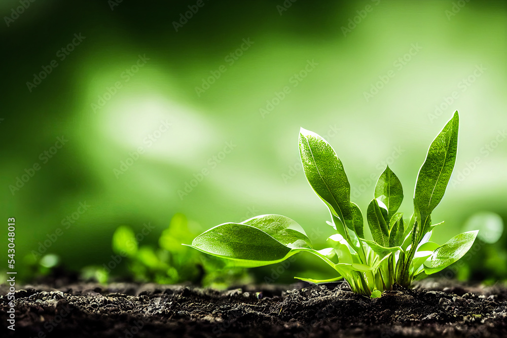 Naklejka premium Green plant in the ground, ecology sustainability concept