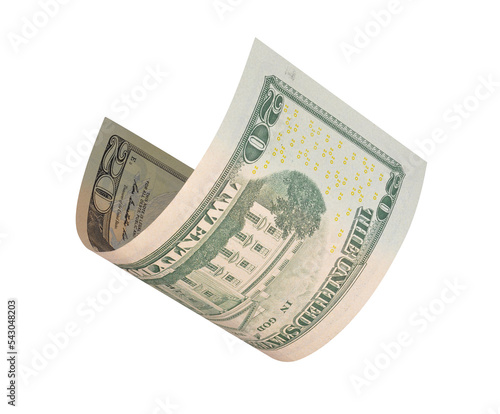 Obraz na płótnie flying twenty dollars bill isolated