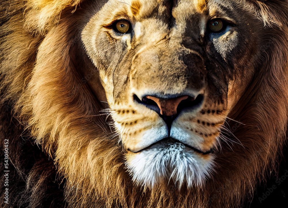Close up portrait of a lion, detailed illustration of big cat, majestic feline Close up portrait of a lion, detailed illustration of big cat, majestic feline