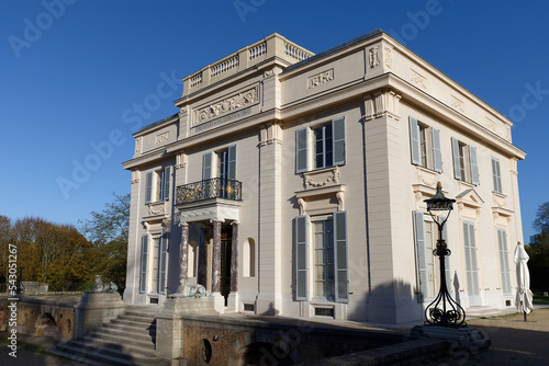 The facade of the castle in the Bagatelle park. This small castle was built in 1777 in neo-palladian style.Paris.