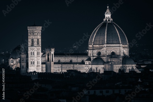 Horizontal image of Santa Maria del Fiore church in Florence at night. photo