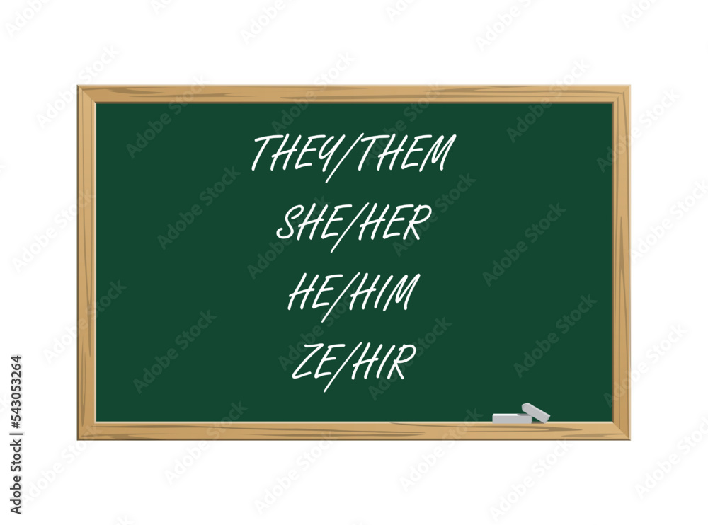 School blackboard with written gender pronouns School blackboard with written gender pronouns