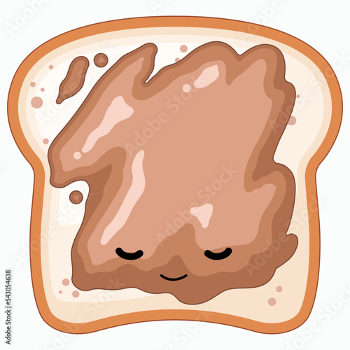 Slice of bread with peanut butter and jelly cartoon illustration.