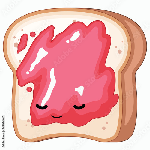 Slice of bread with peanut butter and jelly cartoon illustration.