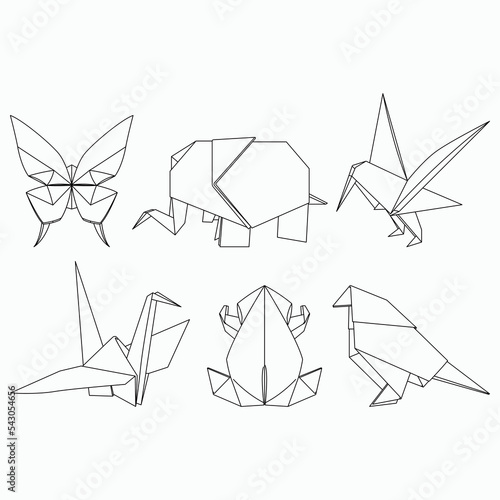Origami sketches line art vector.