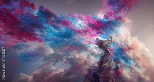 Illustration Abstract Dancer Surrounded By Colourful Smoke Clouds