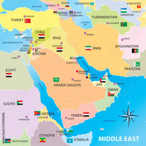 Map of Middle East countries, vector illustration
