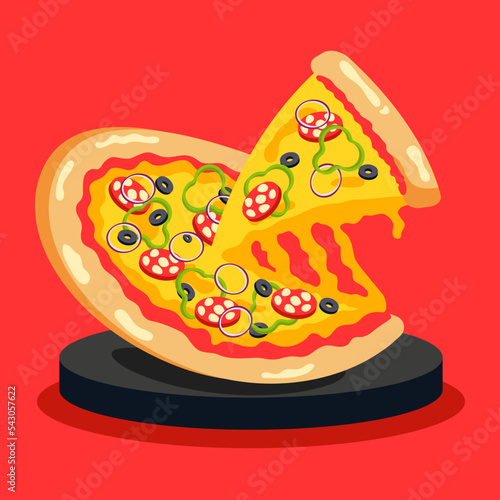 Delicious pizza with pepperoni and vegetables