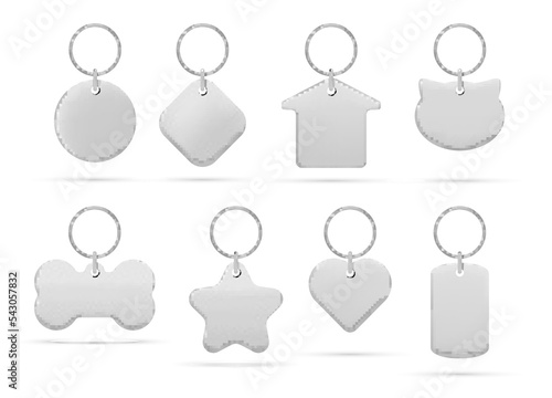 Domestic animal tokens for collar set realistic vector pet silver accessory for name address