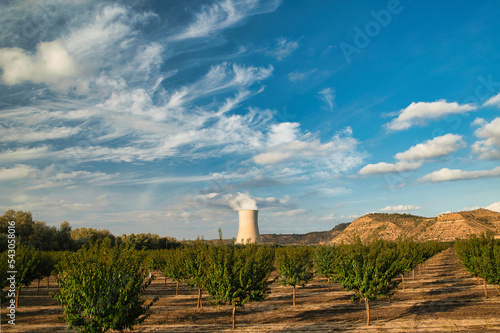 The thermal power plant together with a fruit plantation in Asc    Tarragona Spain.