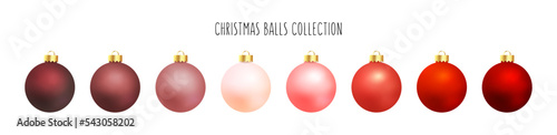 Christmas balls collection - red tones palette - vector illustration