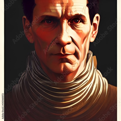Munich, Germany, 01.11.2022: Illustrated Portrait of Julius Cesar, emperor of Rome. High quality illustration