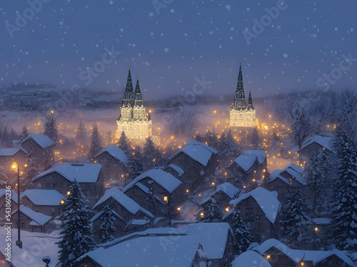 Christmas village evening 3d render scene cute atmospheric