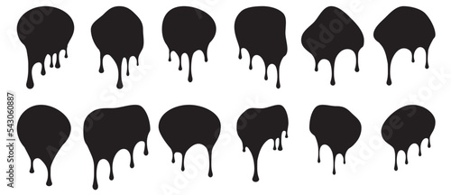 Set of ten black decors with paint drips. Vector illustration for your design.