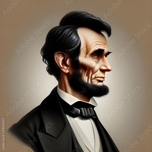 Munich, Germany, 01.11.2022: Illustrated Portrait of Abraham Lincoln . High quality illustration photo