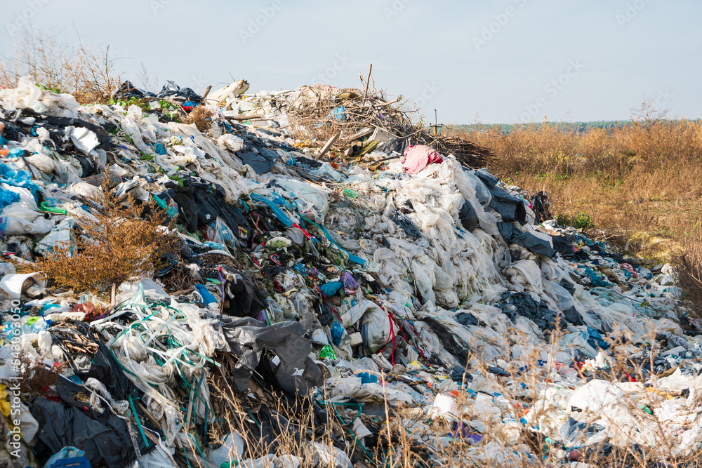 A pile of plastic bags. Plastic processing. Environmental disaster. Landfill