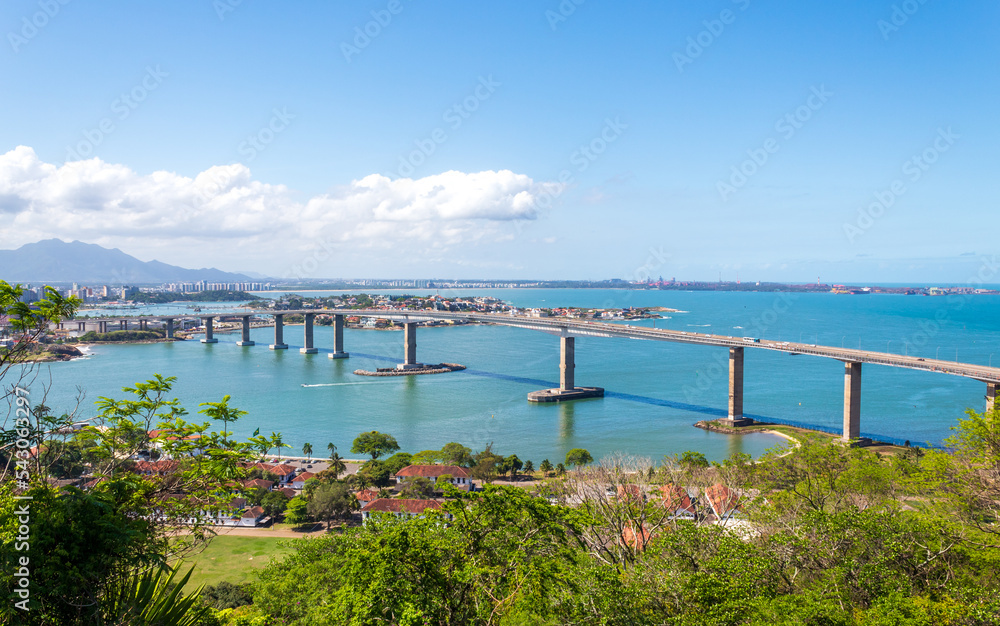 Panorâmica da Terceira Ponte vista do Convento da Penha.  Vila Velha, Vitória, Espirito Santo, Brasil
