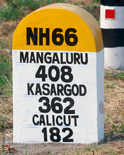 Milestone signage for National Highway 66 in India