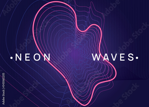 Neon music poster. Electro dance dj. Electronic sound fest. Club event flyer. Techno trance party.