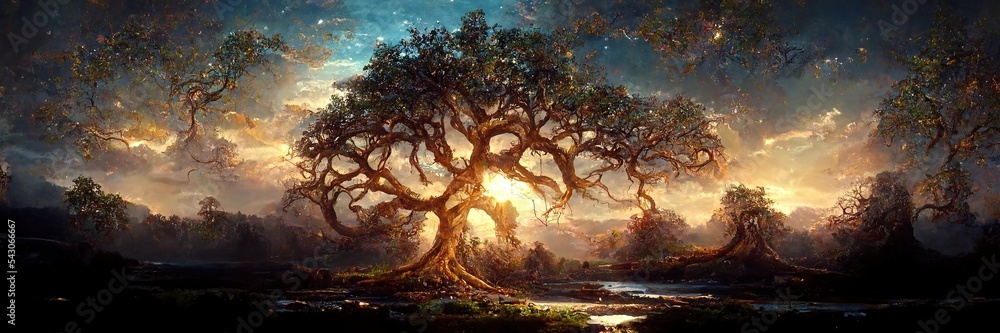 Yggdrasil from norse mythology known for being the tree of life. - obrazy, fototapety, plakaty 