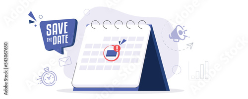 Save the Date Concept with Calendar Illustration. Modern flat design concepts for web banners, websites, printed materials, infographics. Creative Vector Illustration