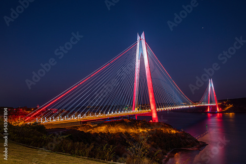 Yavuz Sultan Selim Bridge night exposure, İstanbul, Turkey. Yavuz Sultan Selim Bridge in Istanbul, Turkey. 3rd Bosphorus Bridge and Northern Marmara Motorway.