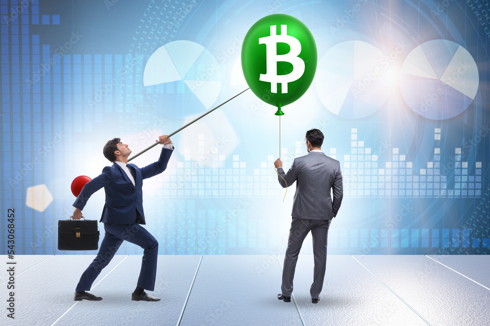 Businessman in bitcoin bubble concept Businessman in bitcoin bubble concept