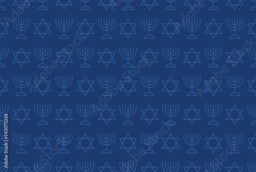 Star of David and Jewish big menorah seamless pattern in simple line style vector illustration