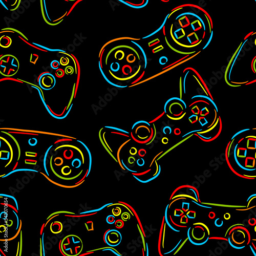 Seamless abstract pattern with colorful silhouettes joystick game. Background for boys.