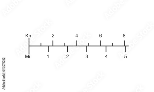 Linear map scale with kilometers and miles ratio. Distance measurement chart for mapwork calculation, navigation, measuring. Cartography graphic element
