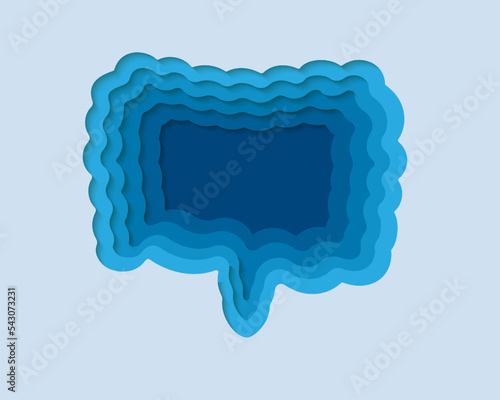 Intestine 3d symbol in paper cut style. Small and large intestine, digestive tract design. Organ anatomy cut out of paper banner.