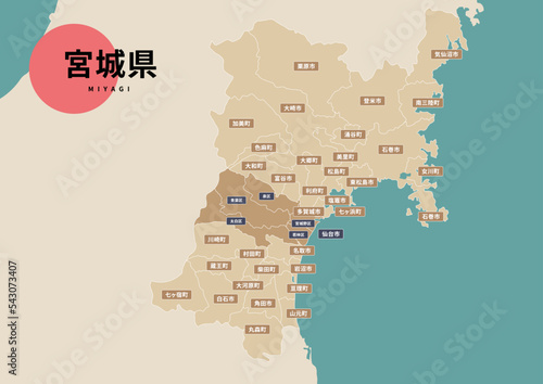 地図（地名入り）-宮城県