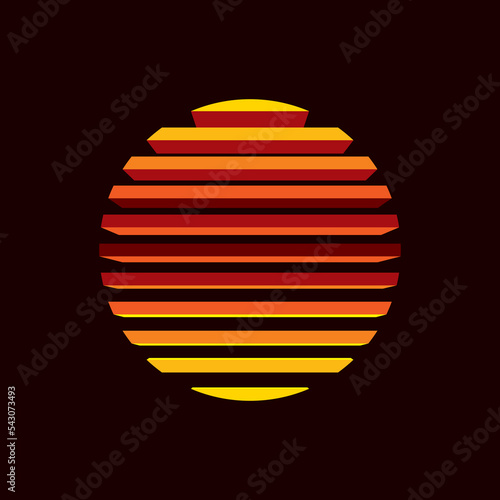 Original vector illustration of a striped neon retro sunset in the style of the 80s. A design element.