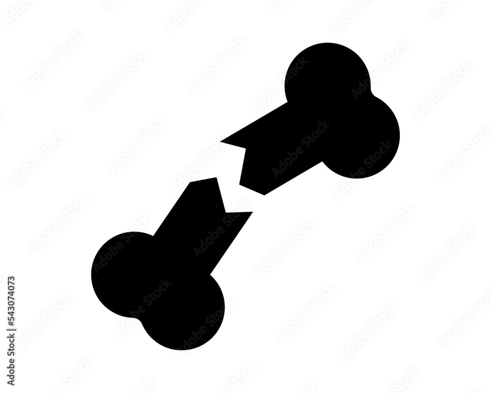 Broken bone silhouette. Black broken bone icon. Orthopedics, medical