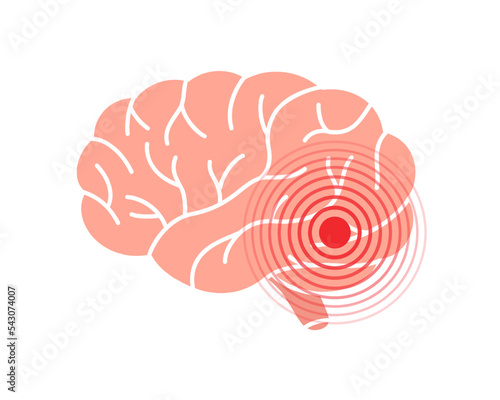 Human brain pain symbol. Brain ache icon. Vector illustration. Human body ache pain dot