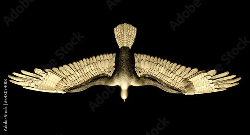 Foto A golden falcon. Top view. 3D illustration.
