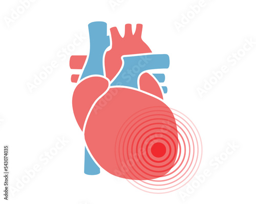 Human heart pain symbol. Heart ache icon. Vector illustration. Human body ache pain dot