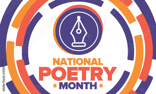 National Poetry Month in April. Poster with handwritten lettering. Poetry Festival in the United States and Canada. Literary events and celebration. Greeting card, invitation, banner or background