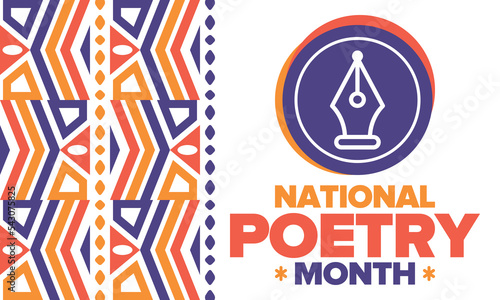 National Poetry Month in April. Poster with handwritten lettering. Poetry Festival in the United States and Canada. Literary events and celebration. Greeting card, invitation, banner or background