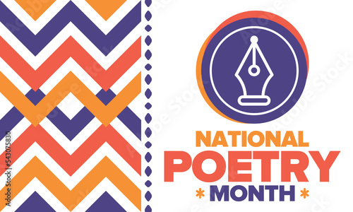 National Poetry Month in April. Poster with handwritten lettering. Poetry Festival in the United States and Canada. Literary events and celebration. Greeting card, invitation, banner or background