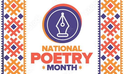 National Poetry Month in April. Poster with handwritten lettering. Poetry Festival in the United States and Canada. Literary events and celebration. Greeting card, invitation, banner or background