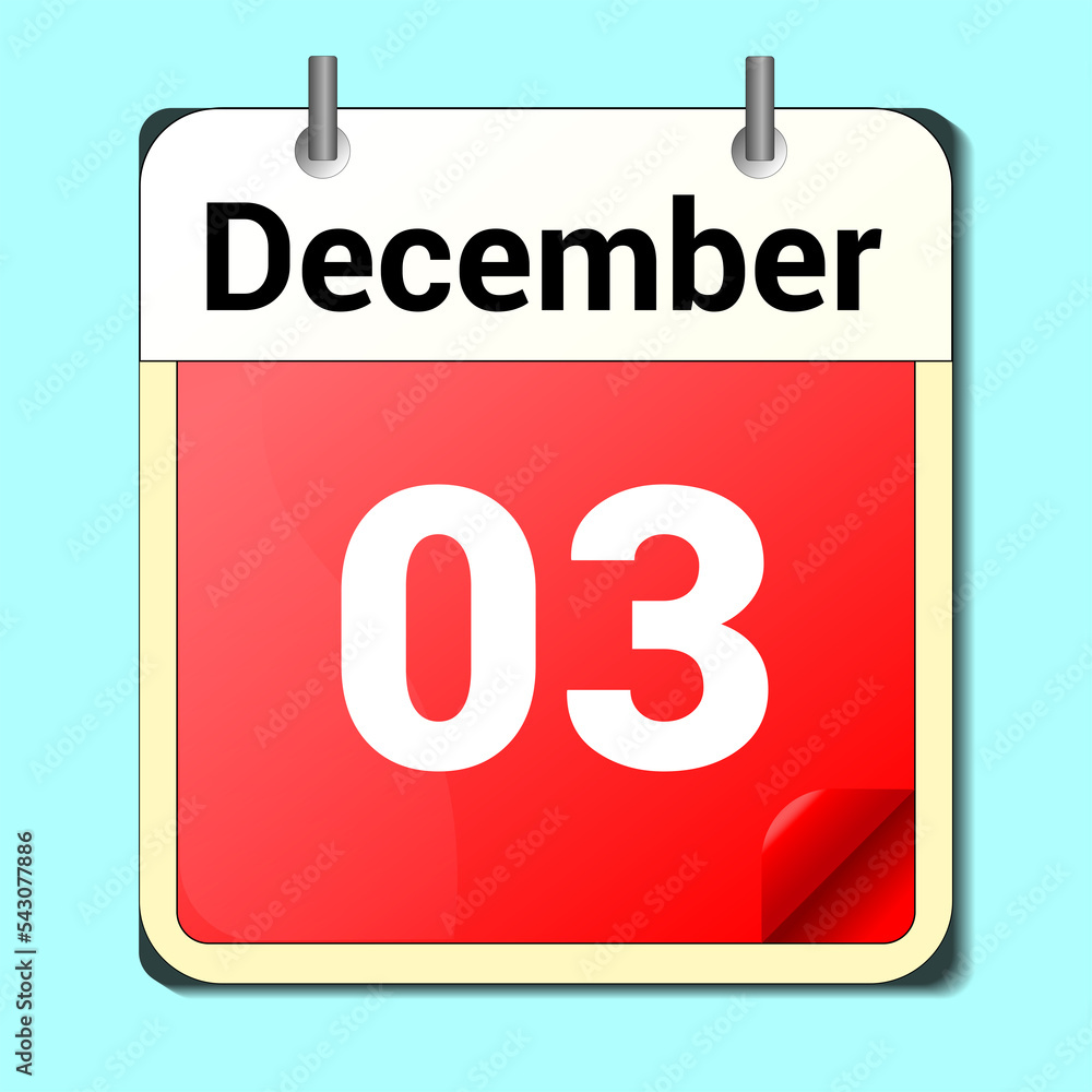 day on the calendar, vector image format, December 3 day on the calendar, vector image format, December 3